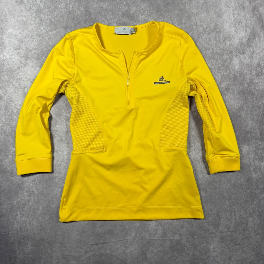 Adidas Stella McCartney Yellow 1/4 Zip Mesh Panel 3/4 Sleeve Athletic Top Small